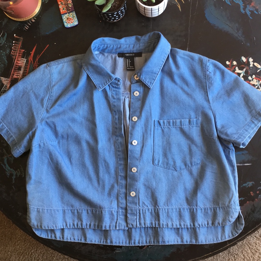 Denim crop button up never worn